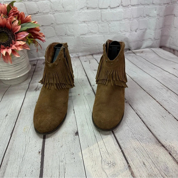 minnetonka brown leather fringe booties sz 7 western boho ankle boots - Picture 8 of 9